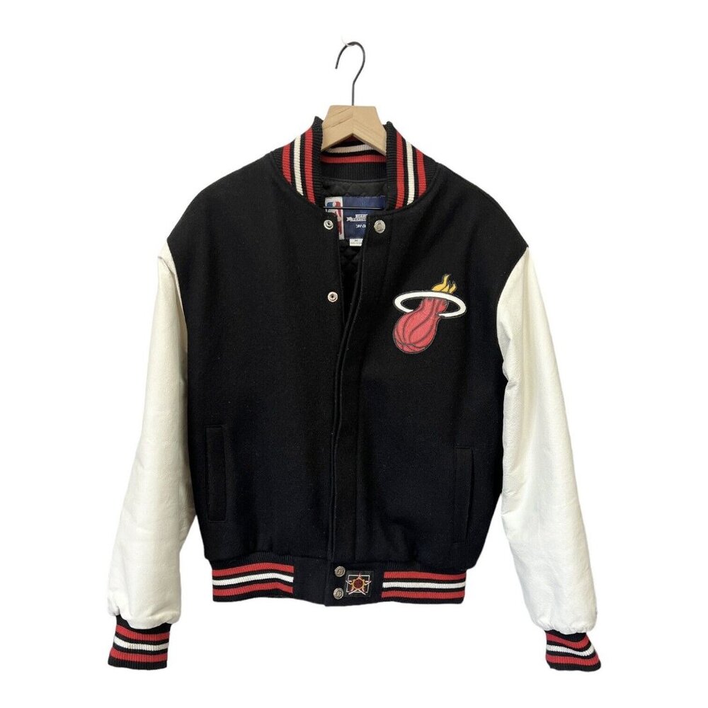 JH Design Miami Heat Black/White Wool & Leather Full-Snap Jacket Size M Medium